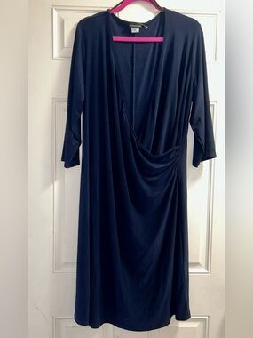 NWT Perseption Navy Faux-Wrap Midi Dress